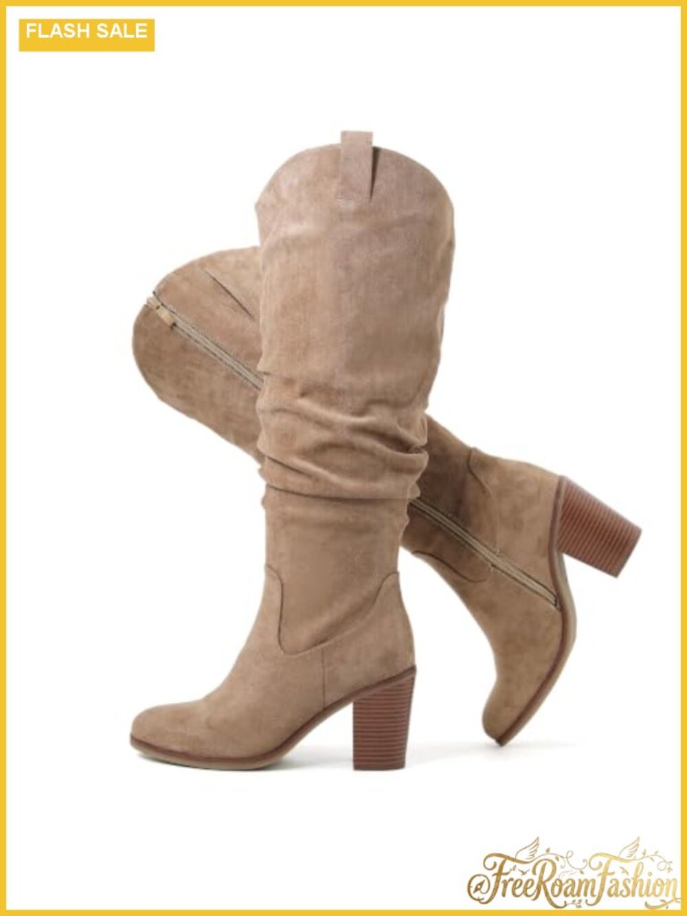Extra Wide Calf Knee High Cowboy Boots Memory Foam Block Heel Side Zip
